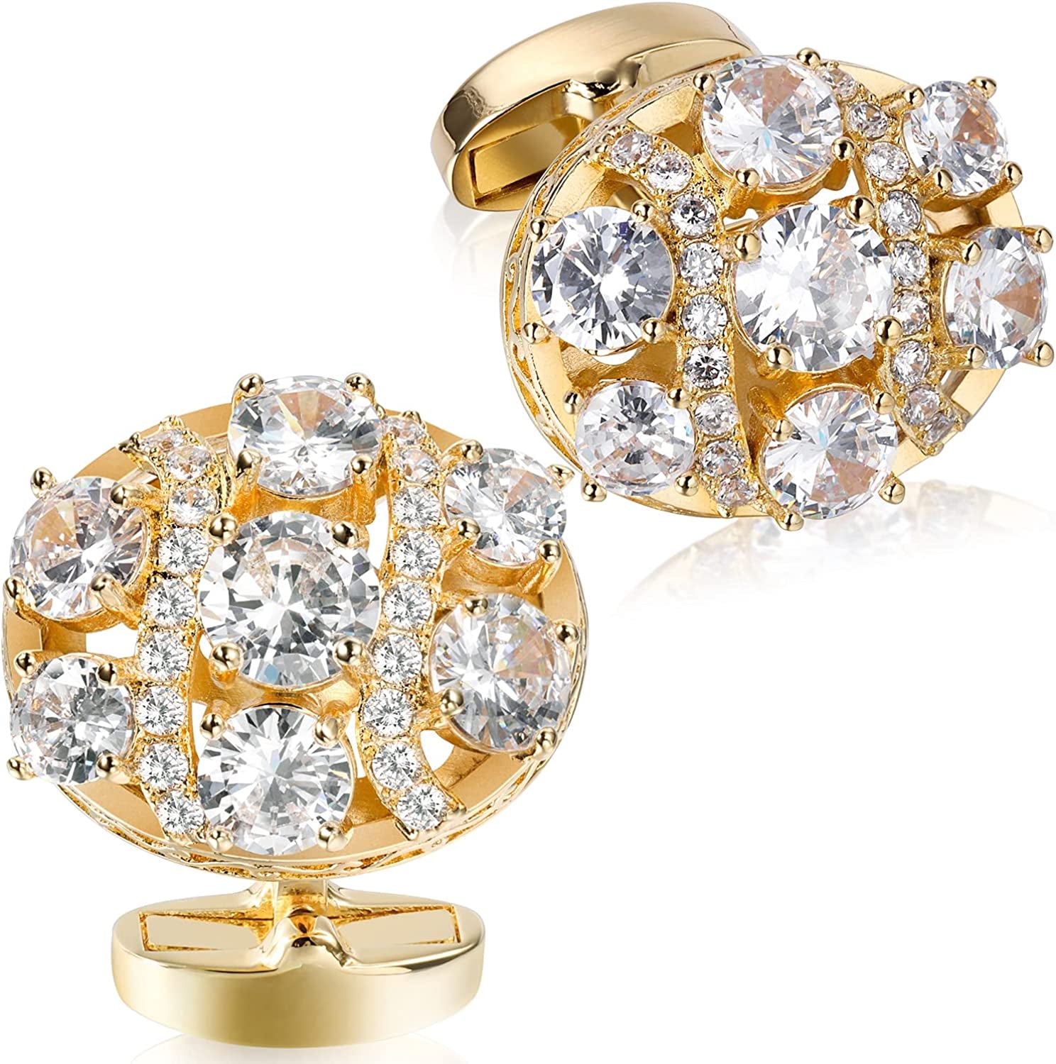 Cufflinks for Men, Gold Diamond Crystal Cufflinks for Groom Husband Personalized Gifts, Mens Formal Wedding Business Cufflinks, Luxurious Gorgeous Cuff Links French Shirt Accessories