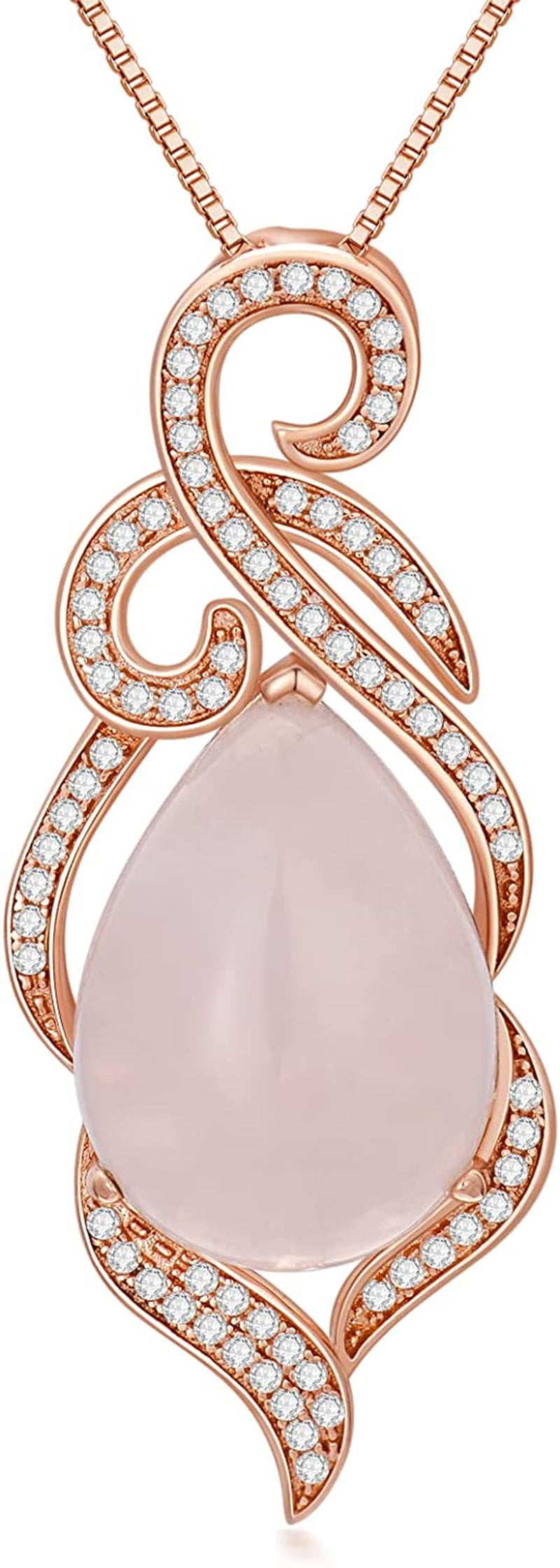 Rose Gold Rose Quartz Pendant Necklace Teardrop Pink Love Crystal Necklace Jewelry Valentine'S Day Birthday Mother'S Day Gifts for Women Girls Wife Mom Girlfriend Her