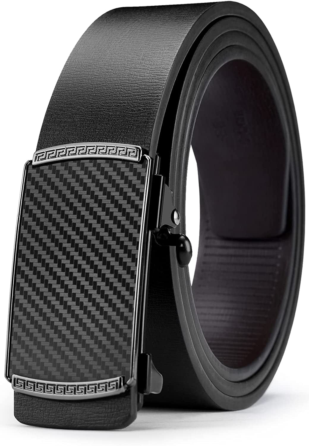 Black Belt Men, Genuine Leather Dress Designer Belts for Men, Fashion Slide Ratchet Click Casual Mens Belt for Jeans