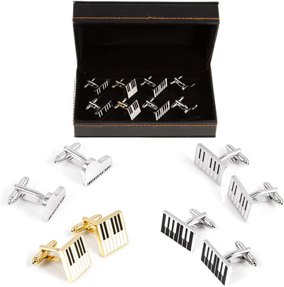 Piano Keys Grand Music 4 Pairs Cufflinks in a Presentation Gift Box & Polishing Cloth