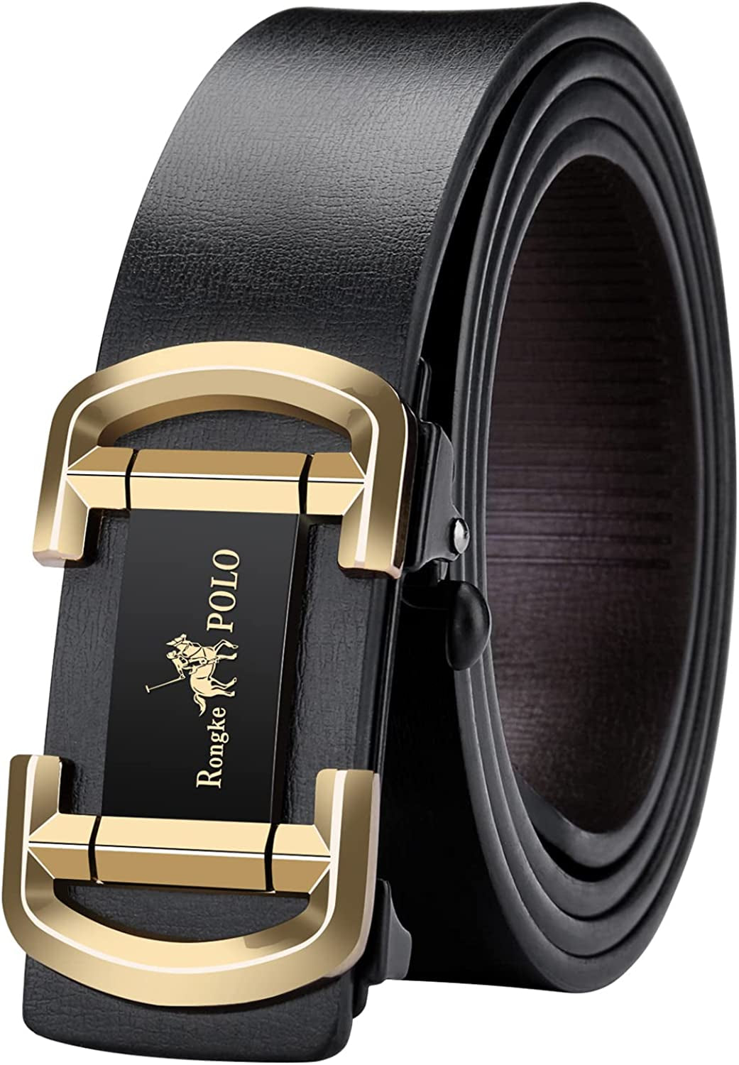 Black Belt Men, Genuine Leather Dress Designer Belts for Men, Fashion Slide Ratchet Click Casual Mens Belt for Jeans