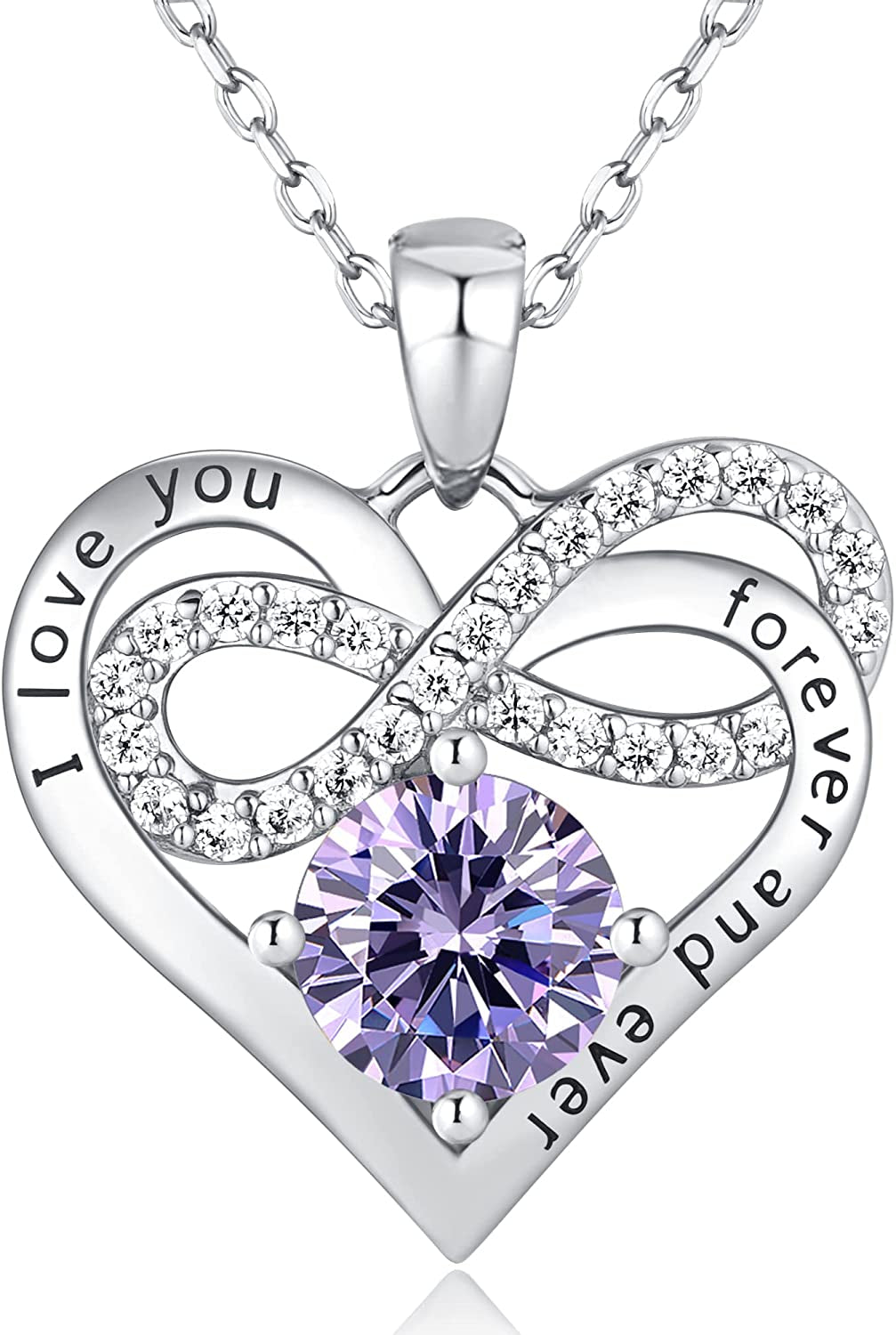 Infinity Heart Necklaces for Women Girls - 925 Sterling Silver Rose Gold Chain with 2 Carat (8MM) CZ Diamond, Christmas Valentines Day Birthday Wedding Jewelry Gifts for Women Wife Girls Her