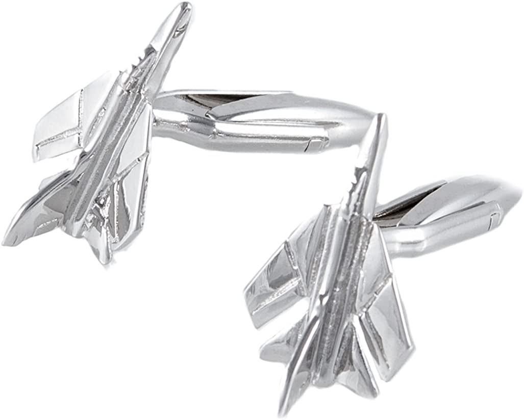 Plane Airplane Pilot Jets 6 Pairs Cufflinks in a Presentation Gift Box, Collar Tabs & Polishing Cloth