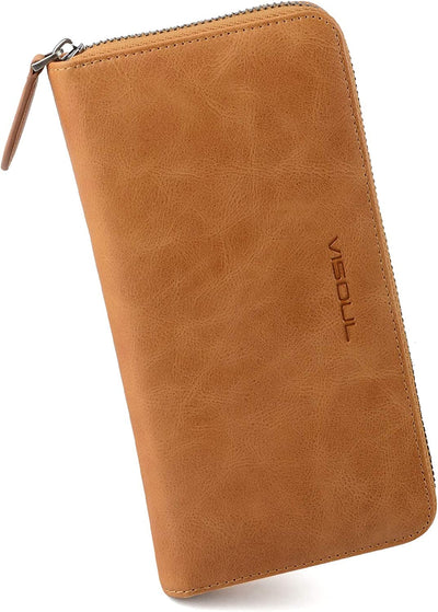 Leather Long Zippered Pouch Wallet for Men and Women with RFID Blocking, Large Clutch Cash Long Wallet with Zipper
