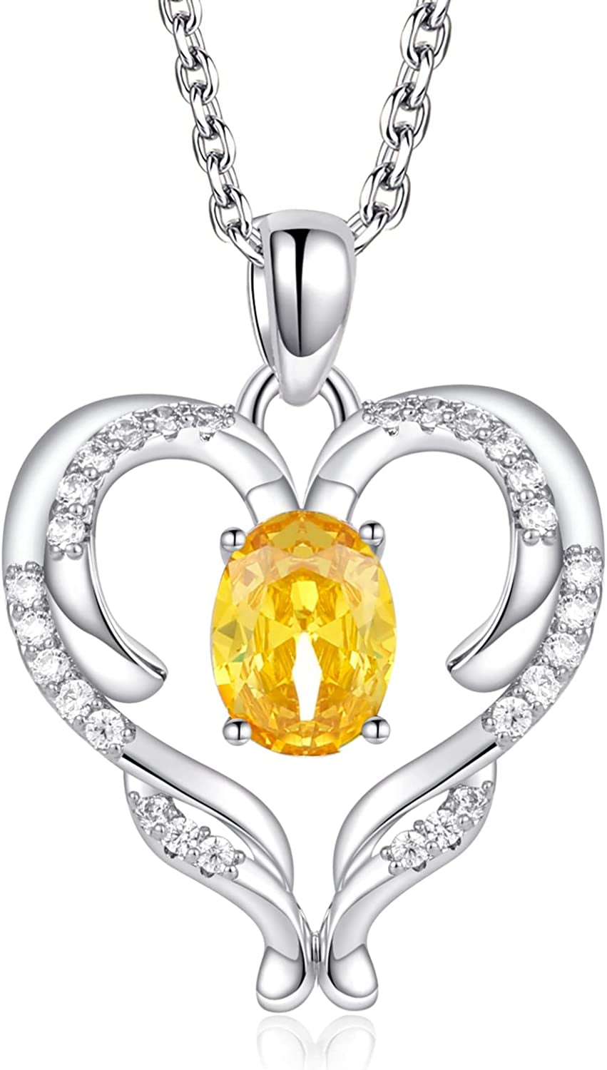 Heart Necklace for Women Silver/Rose Gold Love Heart Pendant Necklace with Cubic Zirconia Birthstone Christmas Birthday Anniversary Valentine'S Day Jewelry Gift for Women Wife Mom Girlfriend BFF