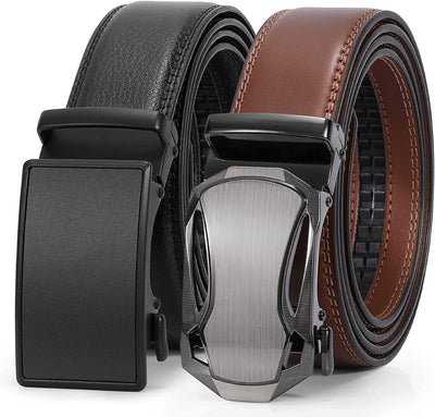 Men'S Ratchet Belt for Dress 2Pack Slid Leather Belt with Automatic Click Buckle