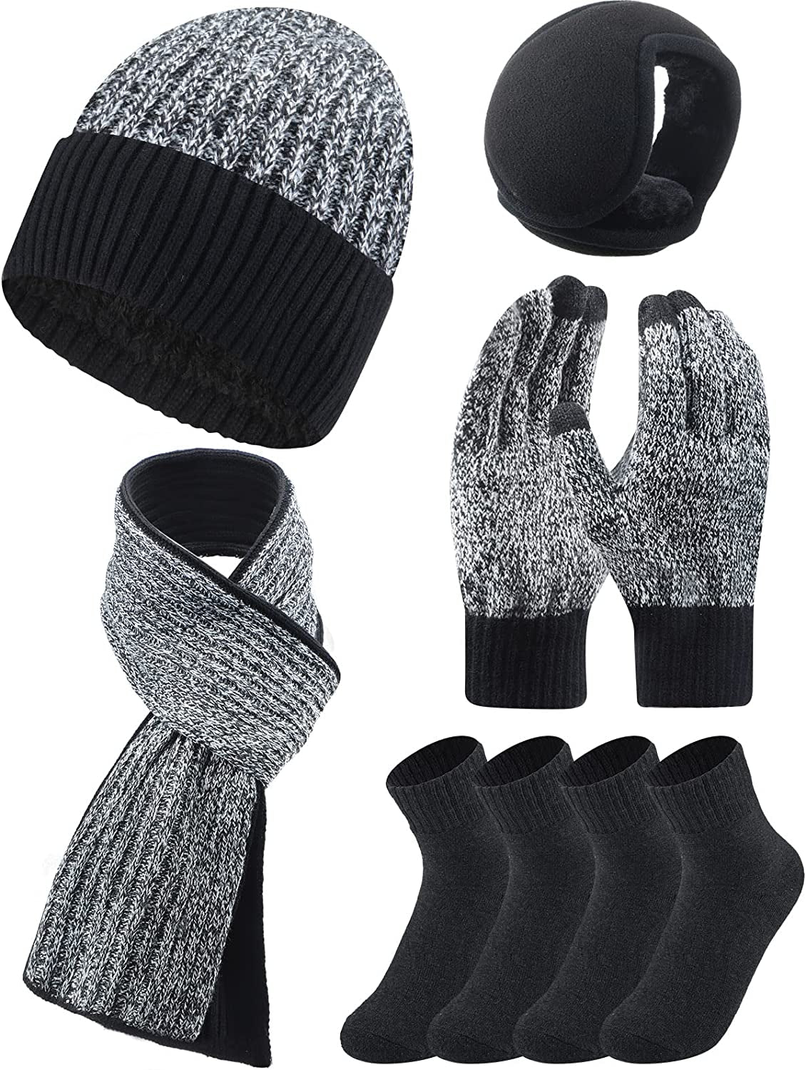 Winter Hats Scarf Gloves Warm Fleece Lined Knit Hat Ear Warmers Socks for Women and Men