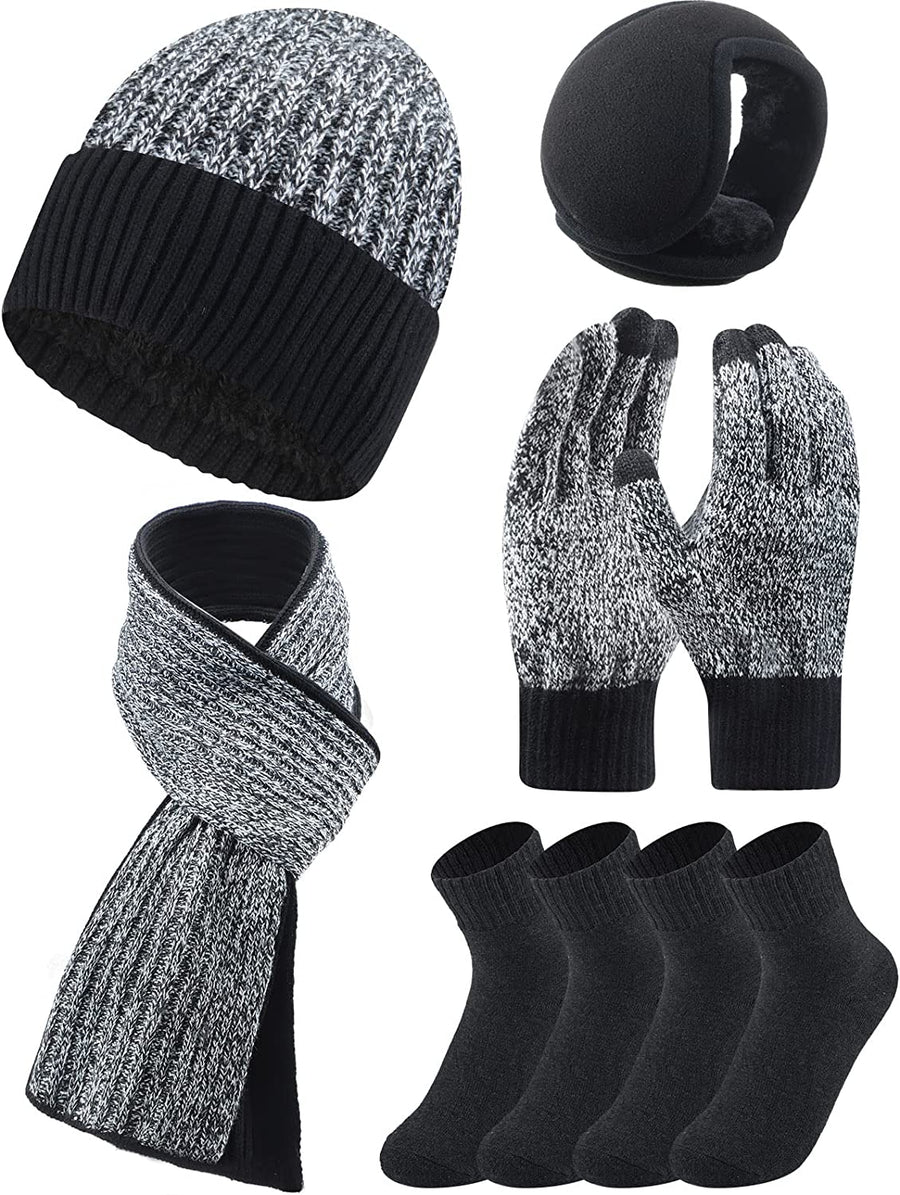 Winter Hats Scarf Gloves Warm Fleece Lined Knit Hat Ear Warmers Socks for Women and Men
