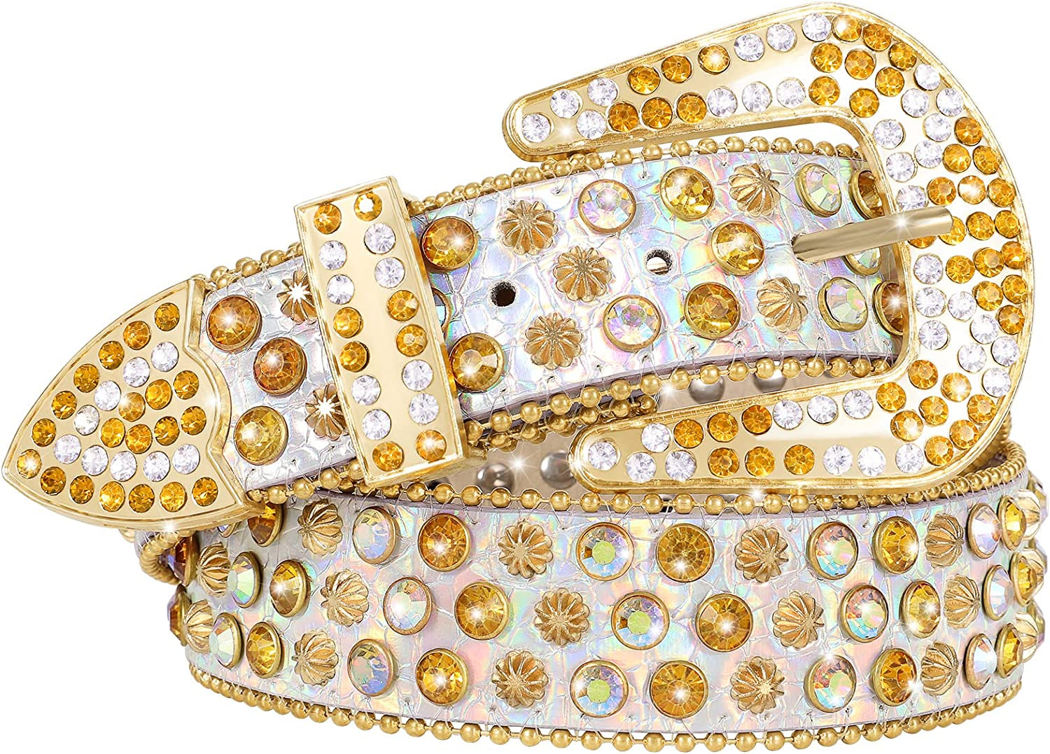 Men Women Fashion Rhinestone Belt Western Cowgirl Bling Studded Design Leather Diamond Belt for Jeans Dress