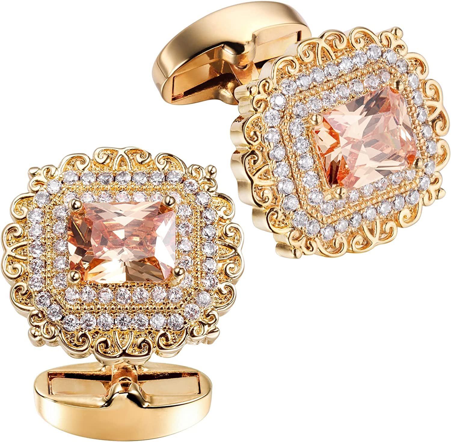 Cufflinks for Men, Gold Diamond Crystal Cufflinks for Groom Husband Personalized Gifts, Mens Formal Wedding Business Cufflinks, Luxurious Gorgeous Cuff Links French Shirt Accessories