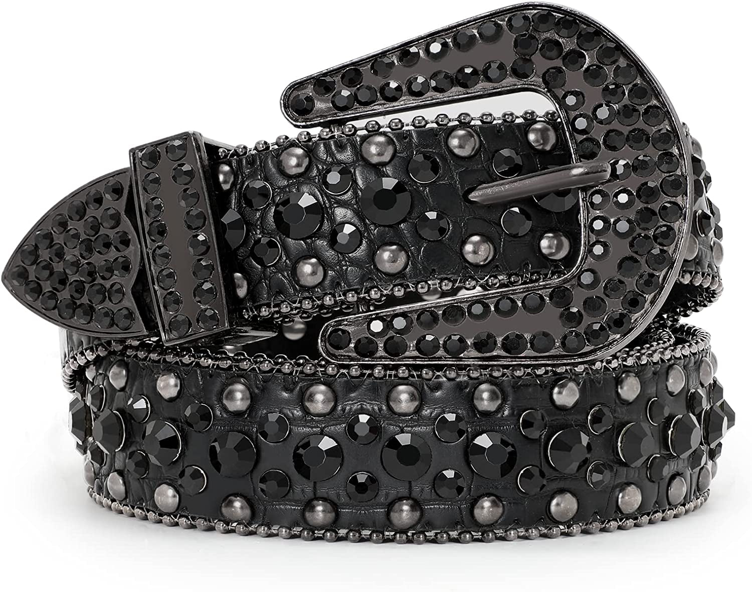 Women Rhinestone Belt for Jeans, Men Western Cowgirl Bling Studded Belt Faux Crocodile Grain Leather