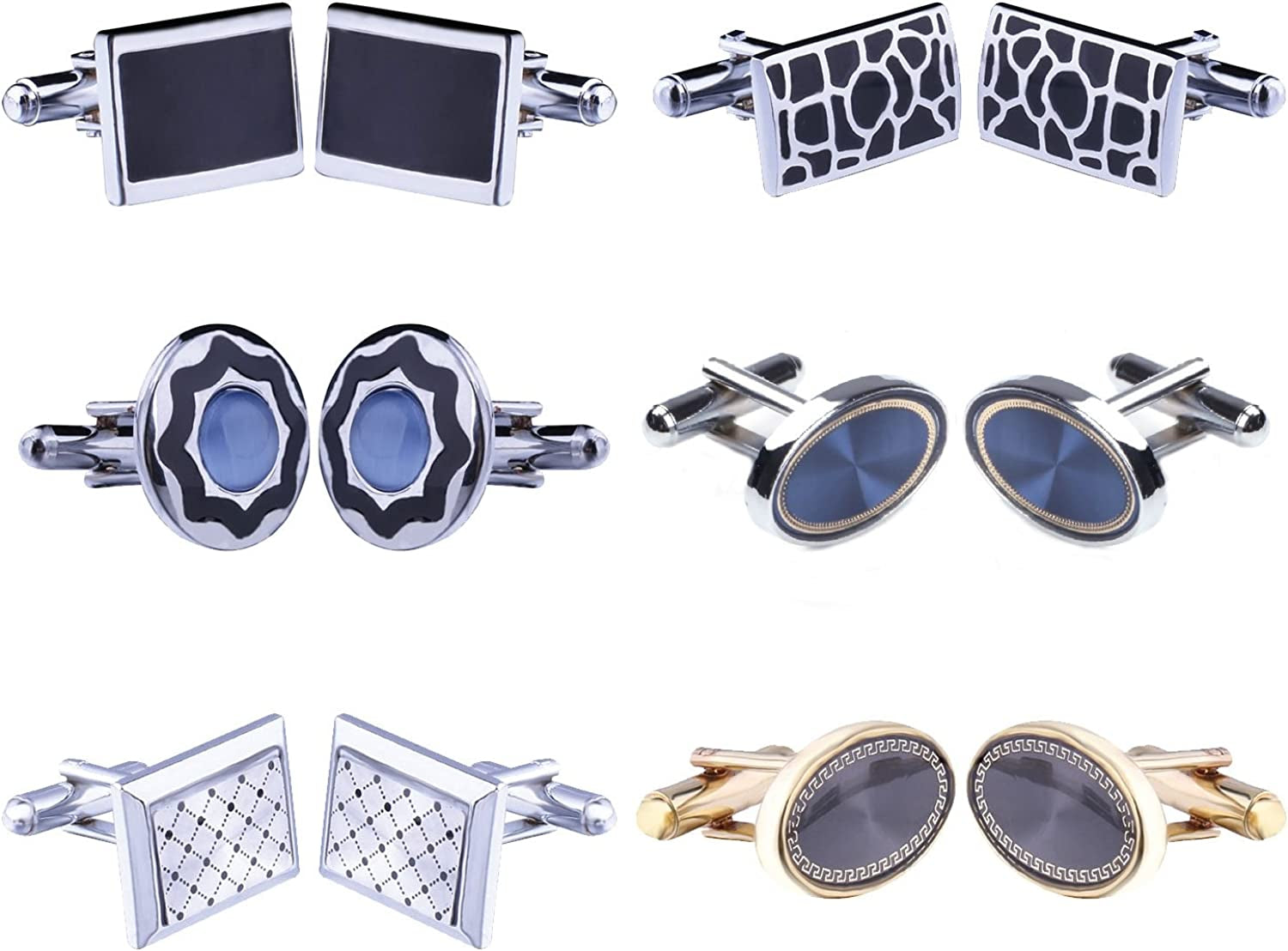 Cufflink 12 Pairs Two Tone Classy Stylish Men'S Cuff Links Elegant Gift Box