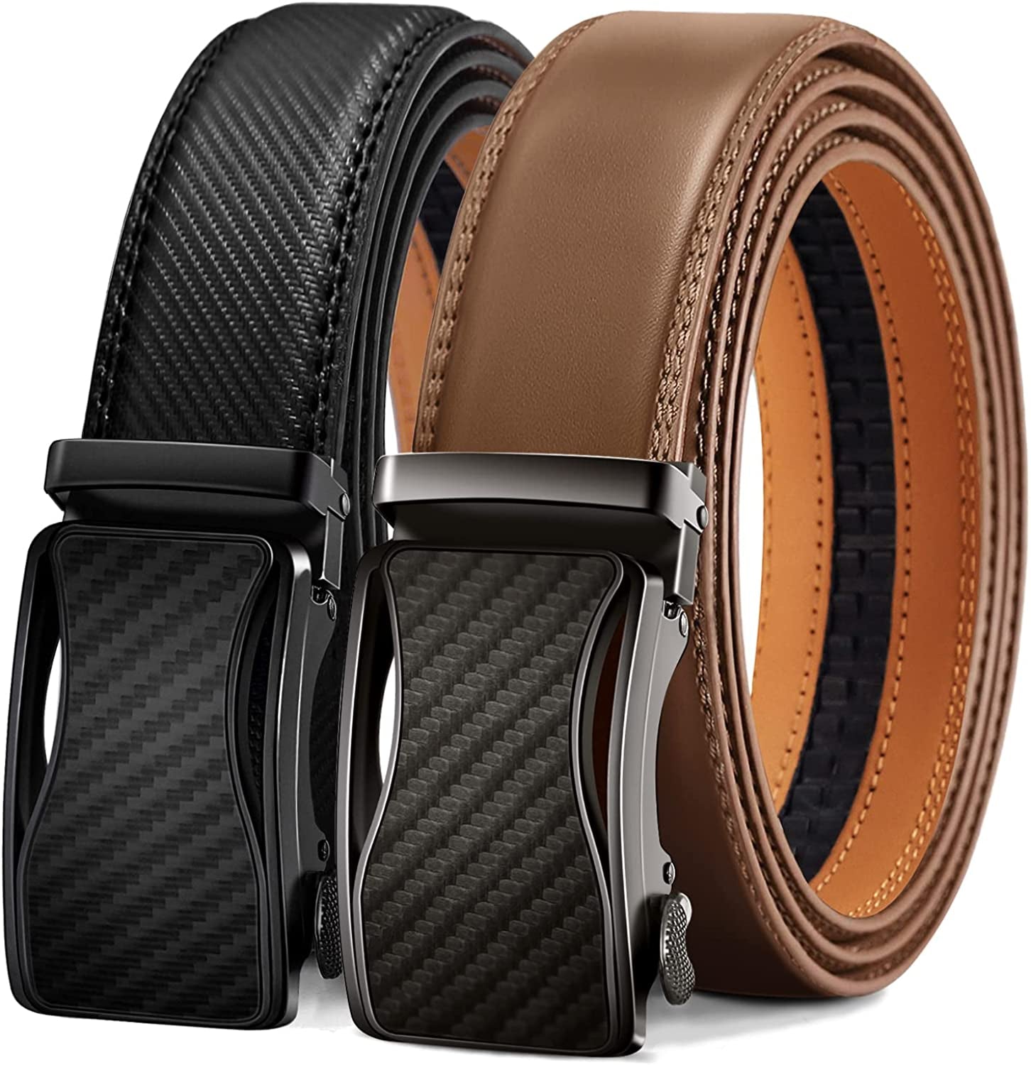 Mens Ratchet Belt 2 Units, Sliding Belt for Mens Dress Casual Pant Shirts Oxfords 1 3/8",Size Adjustable