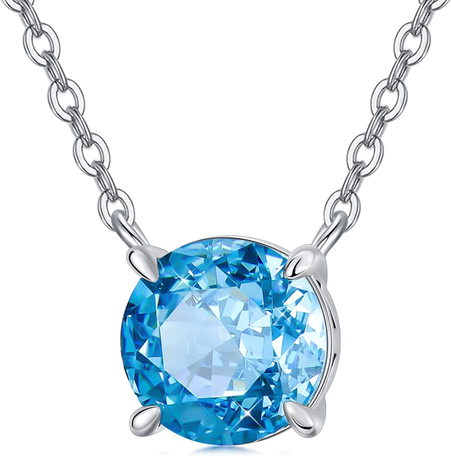 Valentines Day Gifts for Women/Her,925 Sterling Silver Single Round-Cut Crushed Ice Birthstone Choker Pendant Necklace,Birthday Anniversary Valentines Mothers Day Bridal Prom Jewelry Gifts for Girlfriend Mom Bridal,16+2 Inches