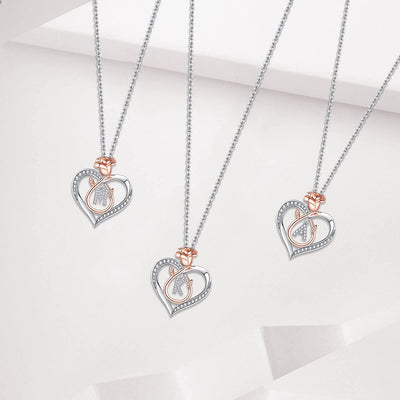 Rose Heart Necklaces Gifts for Women, CZ Heart Initial Letter Pendant Necklaces Jewelry Anniversary Valentines Day Gifts for Her Mothers Day Christmas Birthday Gifts for Women Girls