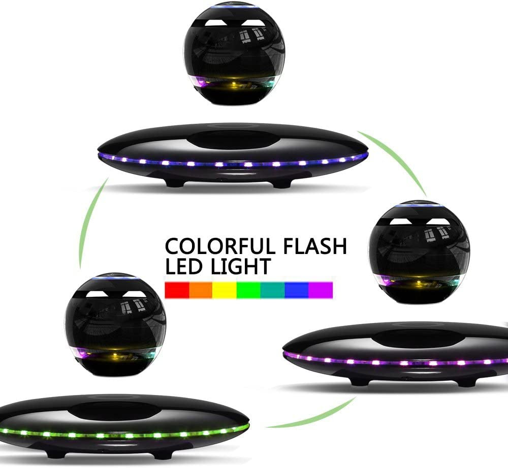 Magnetic Levitating Speaker Bluetooth 4.0 LED Flash Wireless Floating Speakers with Microphone and Touch Buttons (Black)