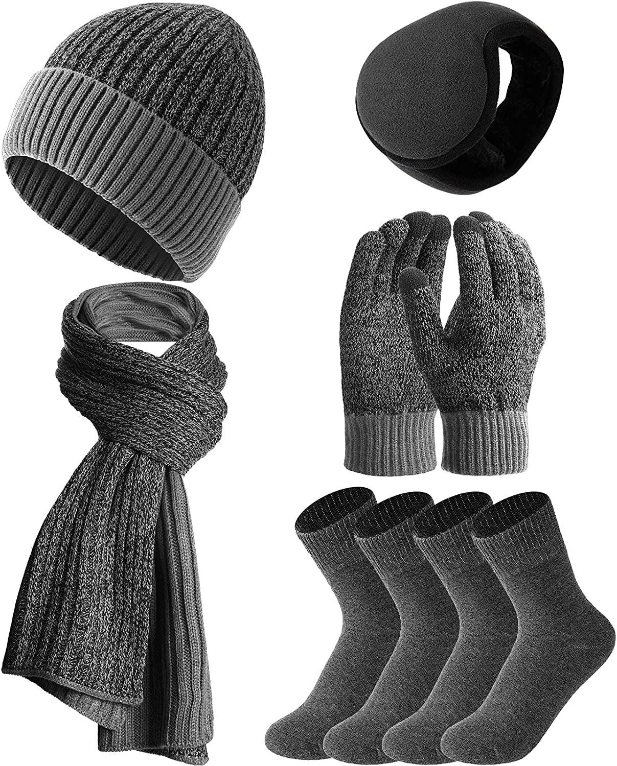 Winter Hats Scarf Gloves Warm Fleece Lined Knit Hat Ear Warmers Socks for Women and Men