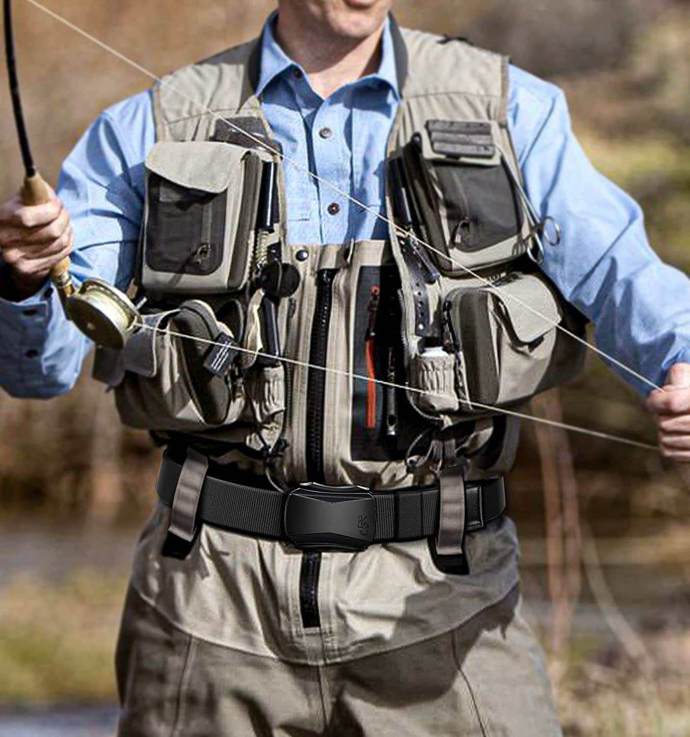 Mens Belt, Military Tactical Stretch Web Nylon Belt for Hiking Hunting Pants 1.5",Cut for Fit