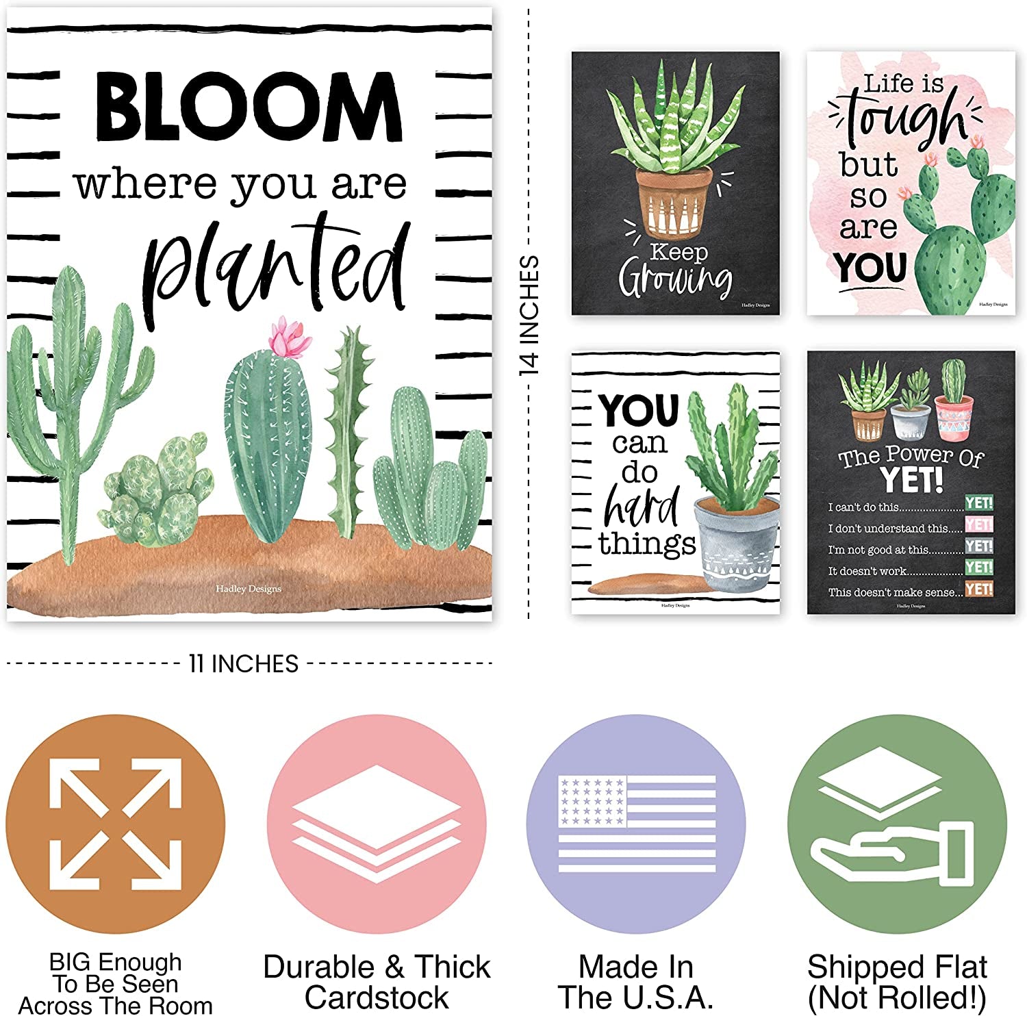 9 Cactus Classroom Decor Signs - Welcome Sign for Classroom Motivational Posters for Classroom Bulletin Board Decorations, Growth Mindset Classroom Posters Elementary, Middle School, Classroom Rules