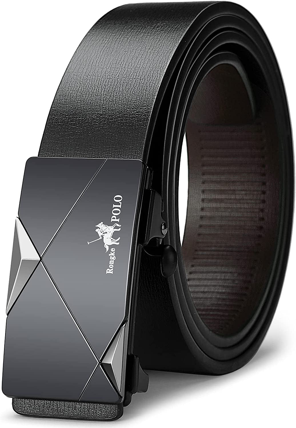 Black Belt Men, Genuine Leather Dress Designer Belts for Men, Fashion Slide Ratchet Click Casual Mens Belt for Jeans