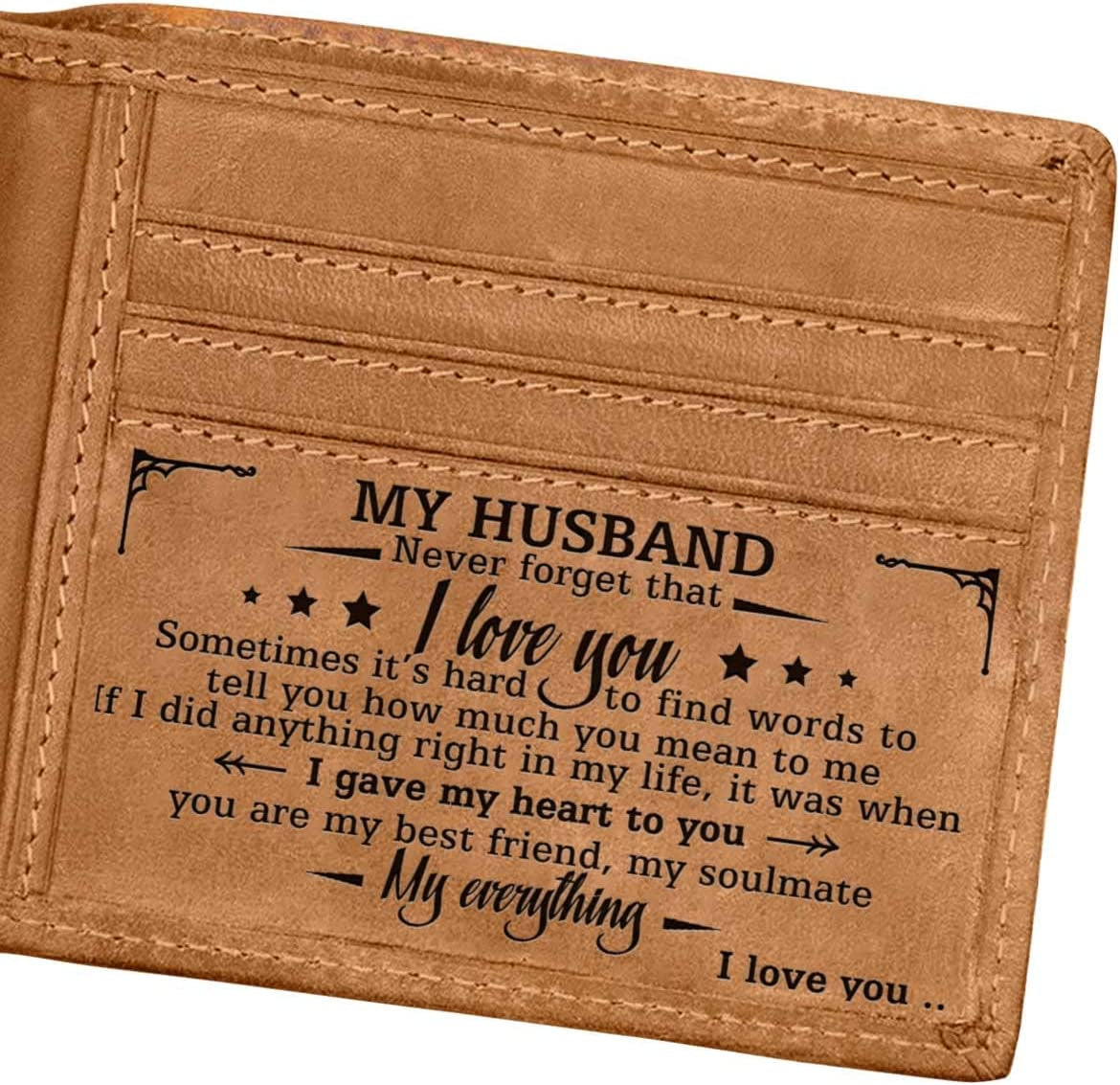 Engraved Bifold Wallet - to My Husband - I Love You More than Anything in the World Gifts for Men RFID Wallet Bifold Men Husband Gifts from Wife Christmas Birthday Father'S Day Gifts