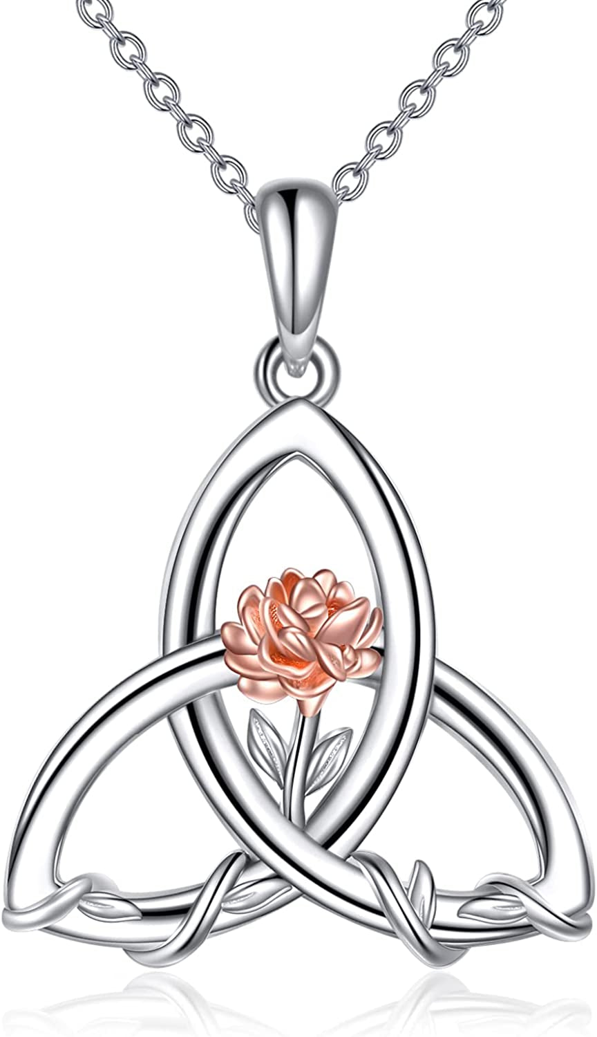 Birth Flower Necklace 925 Sterling Silver Celtic Knot Necklace 12 Birth Month Necklaces for Women Celtic Jewelry Irish Gifts for Women Girls Birthday Christmas