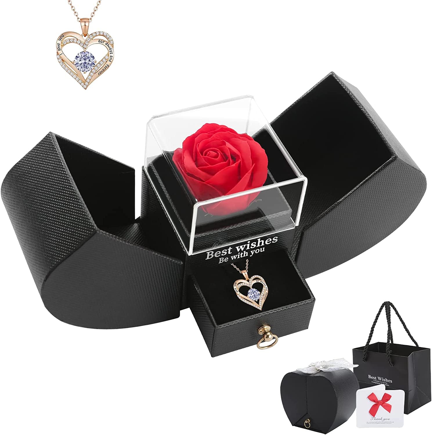 Gift Set for Women Preserved Rose with I Love You Necklace, Gift for Mother Girlfriend Daughter on Christmas Birthday Mother'S Day Anniversary and Valentine'S Day Gift