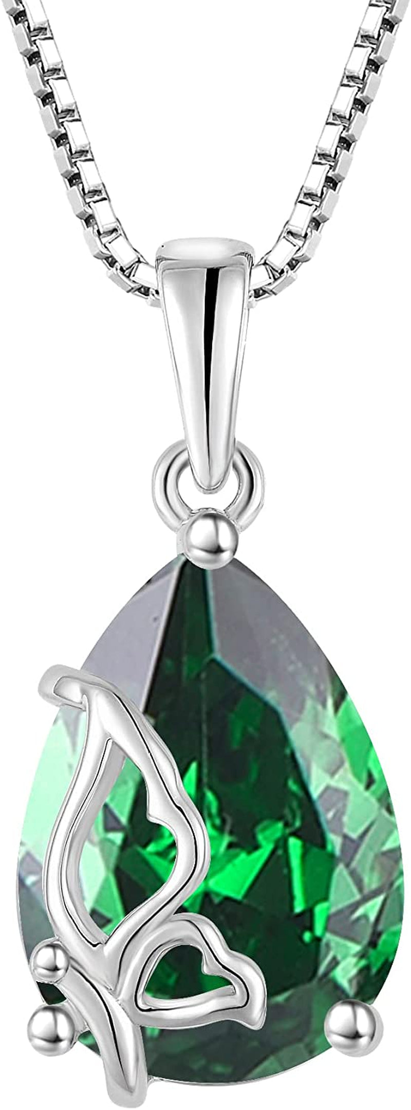 Birthstone Necklace for Women 925 Sterling Silver Butterfly Pendant Necklace with Created Gemstone Birthday Valentines Mothers Day Anniversary Christmas Jewelry Gifts for Mom Wife Girls Her