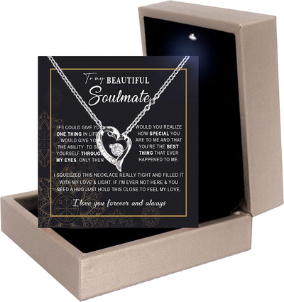 To My Soulmate Necklace I Love You Wife Love Knot Message Card and Box Gift Set for Girlfriend Women from Husband Boyfriend Couples | Pendant Jewelry Valentines Day Anniversary Birthday by