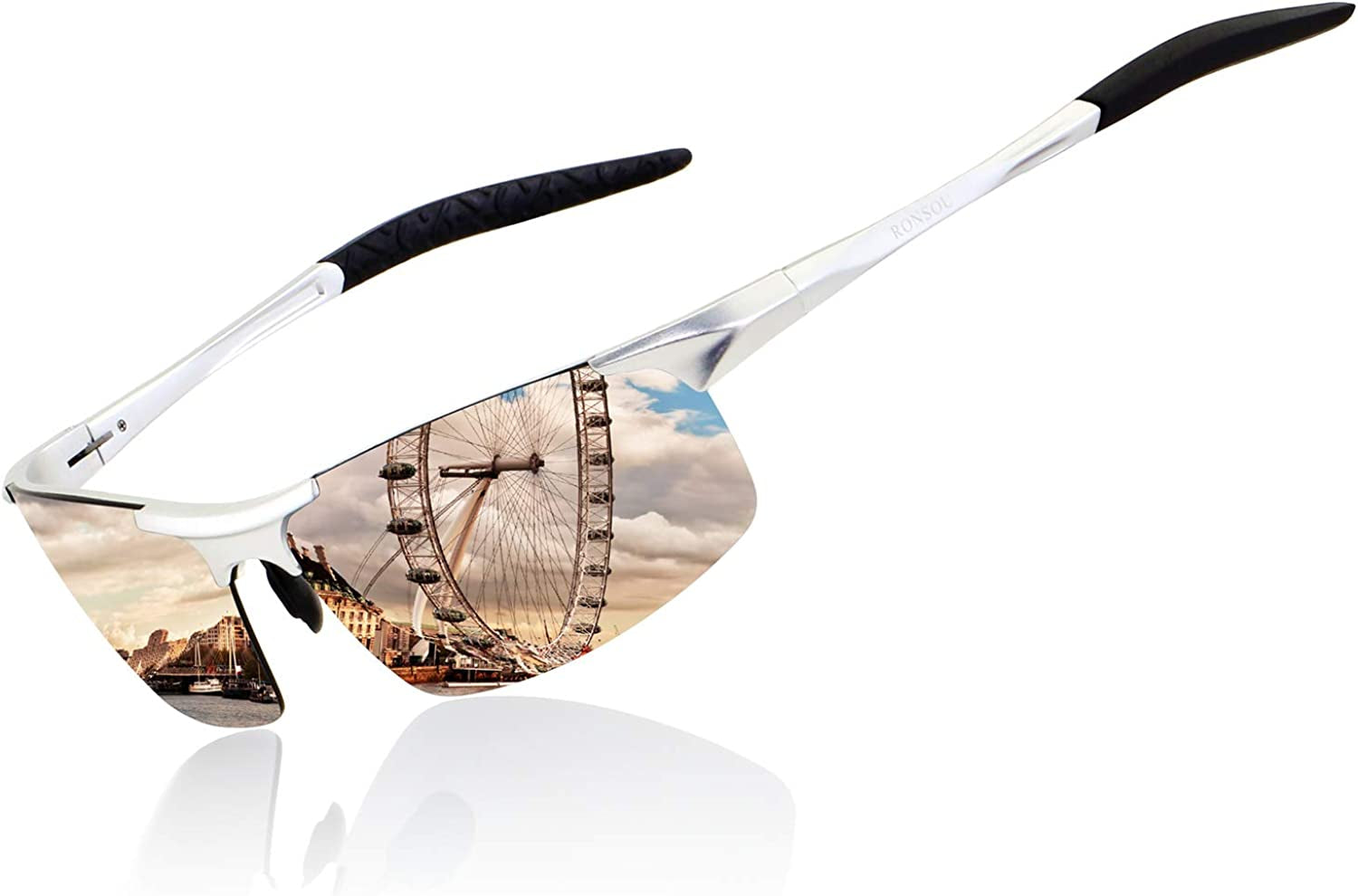 Men Sport Al-Mg Polarized Sunglasses Unbreakable for Driving Cycling Fishing Golf