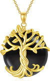Tree of Life Necklace 14K Rose Gold Silver round Jade/Black Onyx Celtic Family Tree Pendant Necklace Jewelry Gifts for Women Girls Mom Wife Daughter Her