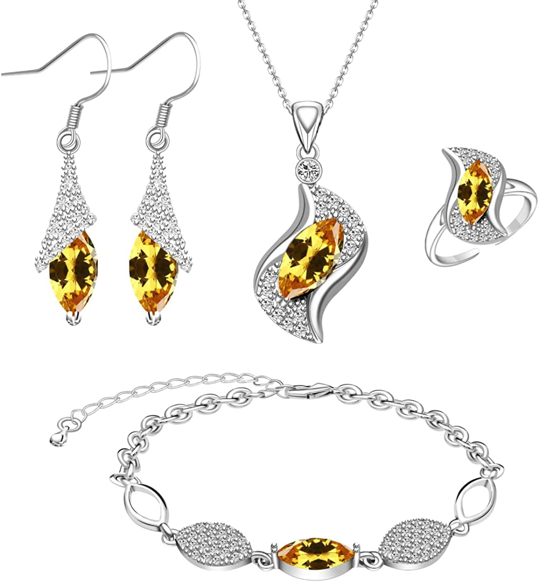 Jewelry Sets for Women Necklace Dangle Earrings Adjustable Ring Bracelet Costume Luxury Set for Women Girl Mom Wife Girlfriend Best Friend Ladies Bride Bridesmaid Gift