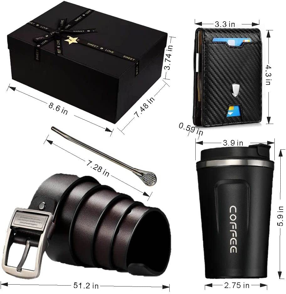 Men'S Birthday Gifts for Daughter, Son, Kid, Wife for Dad, Personalized Gifts for Men with Coffee Mug, Wallet and Belt for Husband Boyfriend Men'S Best Friend Birthday Gifts Father'S Day Gift