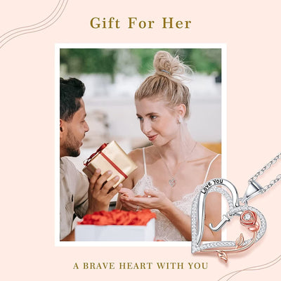 Valentines Day Gifts for Her Women Girls, I Love You Gifts Rose Heart Initial Necklace Birthday Valentines Jewelry Gifts for Women Teen Girl Her Girlfriend Wife Mom Daughter