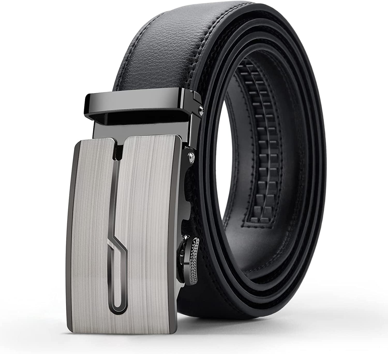 Black Belt Men,  Mens Leather Belts Slide Ratchet Belt Buckle Dress Casual Fashion Belt for Jeans Pants