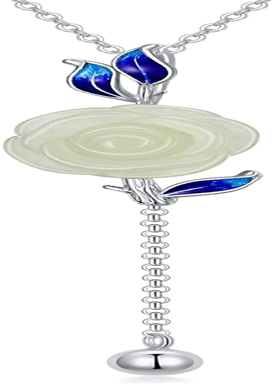 Jade Necklace Rose Flower Tassel Pendant Necklace Valentine'S Day Gifts for Women Girl Daughter Mom