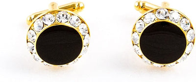Black Onyx round Crystal Tuxedo Cufflinks & Studs Set in a Presentation Gift Box & Polishing Cloth