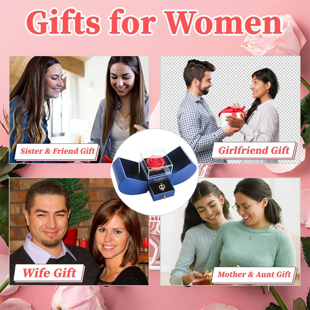 Gift Set for Women Preserved Rose with I Love You Necklace, Gift for Mother Girlfriend Daughter on Christmas Birthday Mother'S Day Anniversary and Valentine'S Day Gift