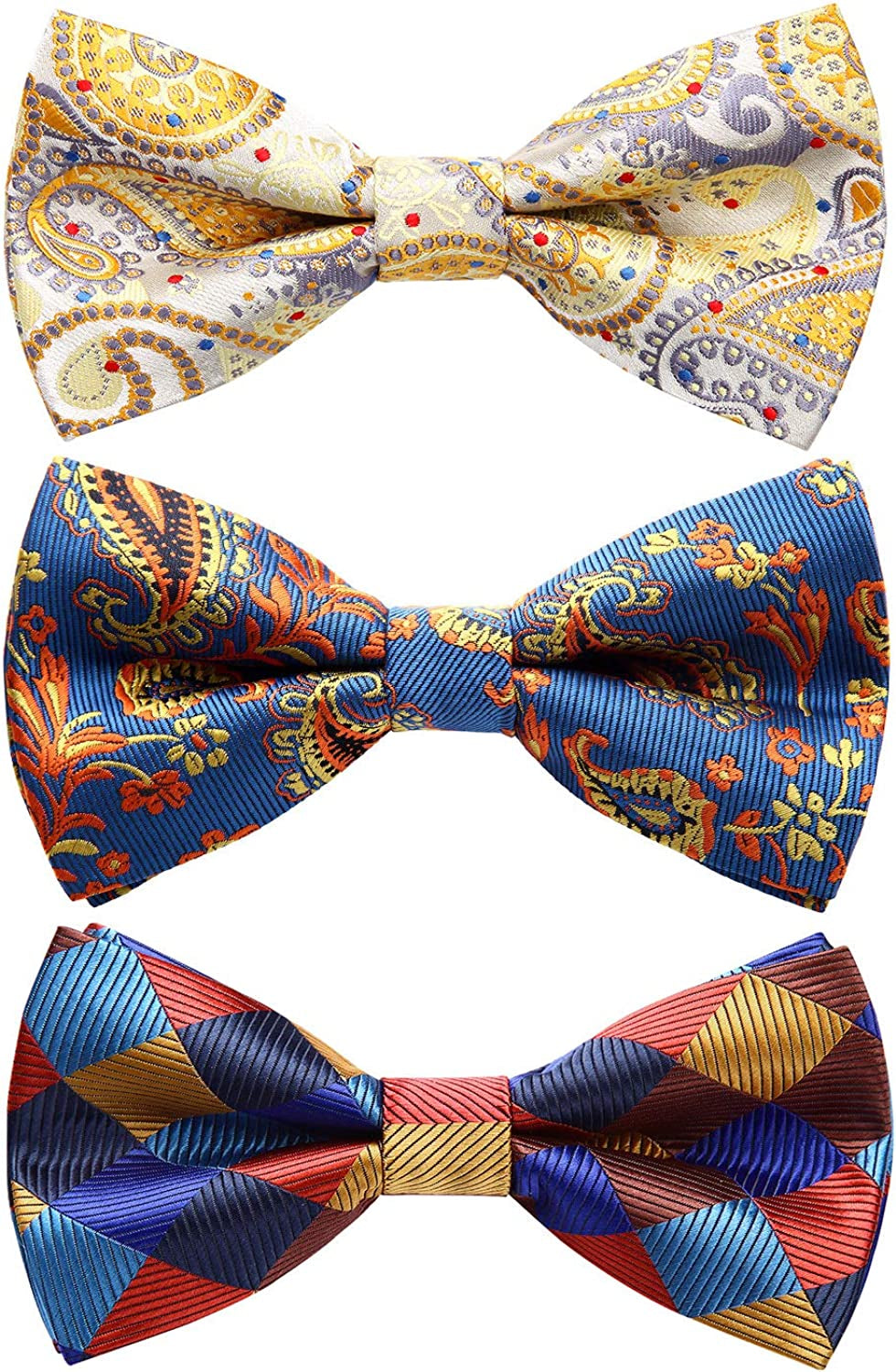 3/6 Pack Bow Ties for Men Paisley Plaid Dot Pre-Tie Bow Tie and Pocket Square Formal Bowties Handkerchief Set Adjustable