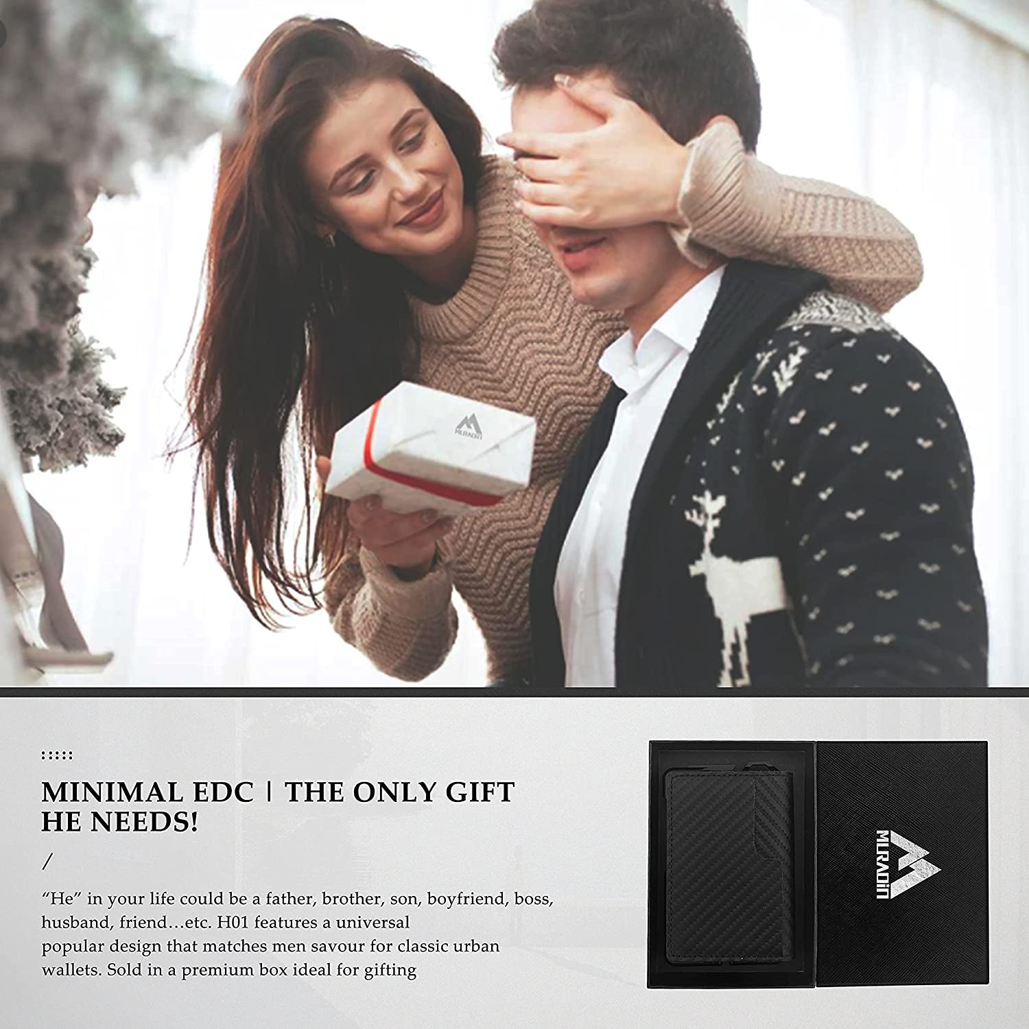 Tactical Minimalist Wallet for Men, Slim Rfid-Blocking Metal Card Holder, Front Pocket Men’S Leather Dapper Bifold Wallet with Money Clip Carbon Fiber