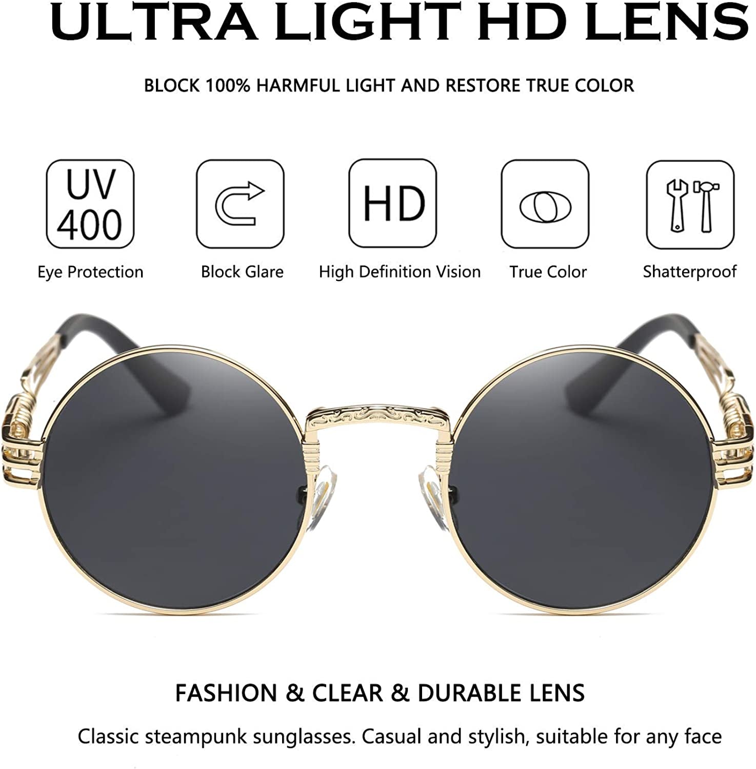 Steampunk round Sunglasses Metal Frame Circle Shades