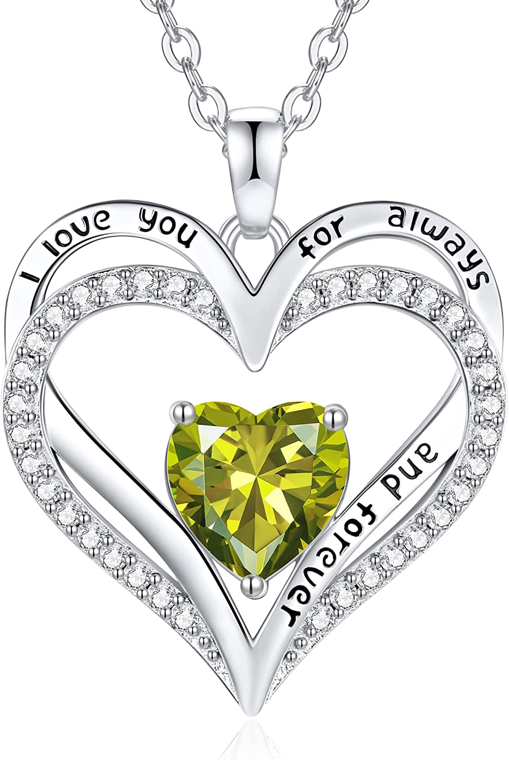 Birthstone Necklaces for Women Girls, 925 Sterling Silver Forever Love Heart Pendant Necklace with Cubic Zirconia, Christmas Birthday Anniversary Valentine'S Day Jewelry Gift for Wife Mother Girlfriend Daughter Her