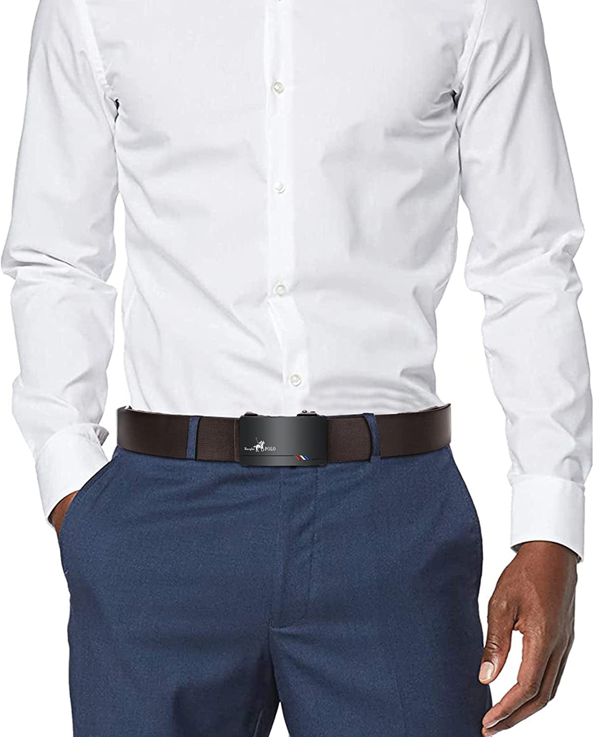 Black Belt Men, Genuine Leather Dress Designer Belts for Men, Fashion Slide Ratchet Click Casual Mens Belt for Jeans