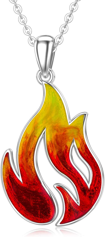 Valentines Day Gifts Red Blue Fox Flame Necklace for Women Sterling Silver Nature Fire Nation Pendant Jewelry Gift for Girlfriend Lover