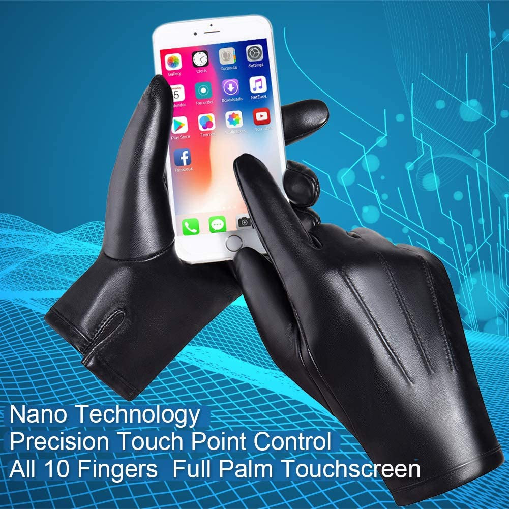 Men'S Leather Gloves, Black Driving/Working Touchscreen Lambskin Cashmere Winter Mittens