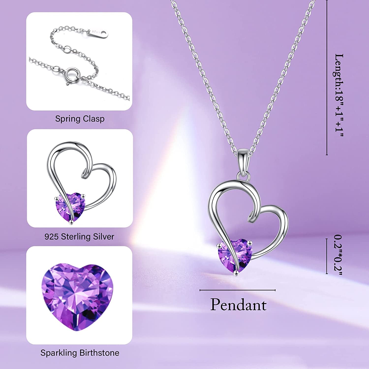 Heart Birthstone Necklace for Women Jewelry, 925 Sterling Silver Heart Necklace with Birthstone Valentines Mothers Day Anniversary Christmas Birthday Gifts for Women Mom Teen Girls Jewelry