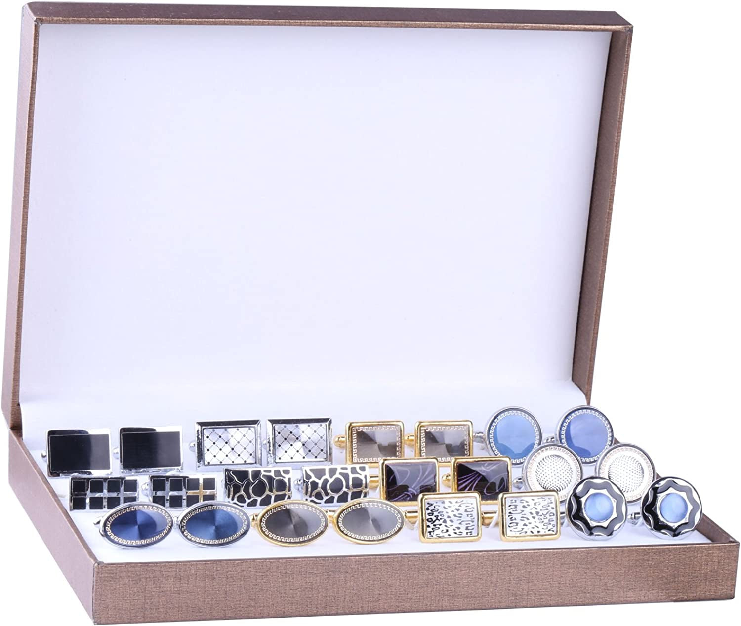 Cufflink 12 Pairs Two Tone Classy Stylish Men'S Cuff Links Elegant Gift Box