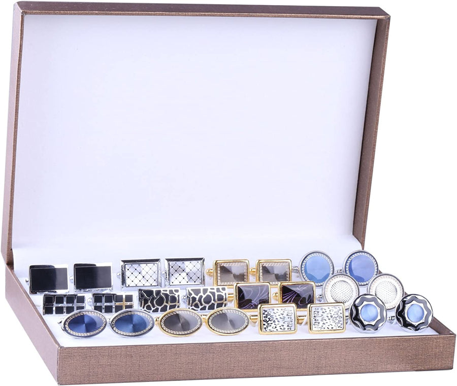 Cufflink 12 Pairs Two Tone Classy Stylish Men'S Cuff Links Elegant Gift Box