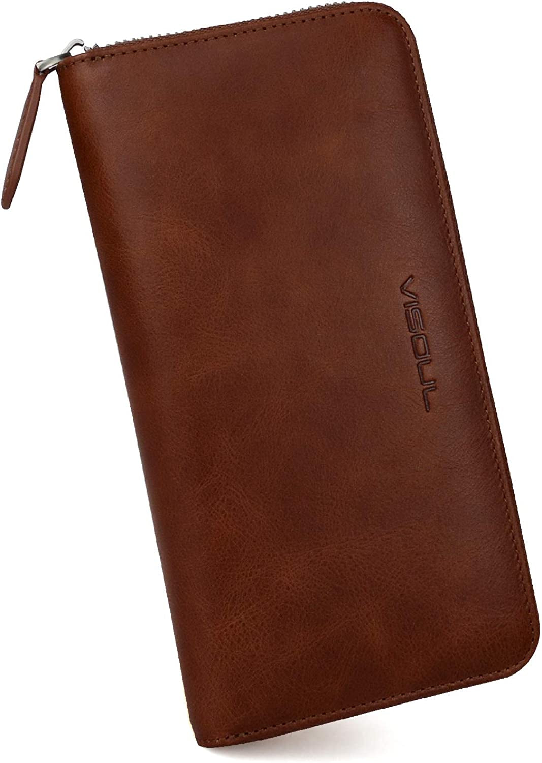 Leather Long Zippered Pouch Wallet for Men and Women with RFID Blocking, Large Clutch Cash Long Wallet with Zipper
