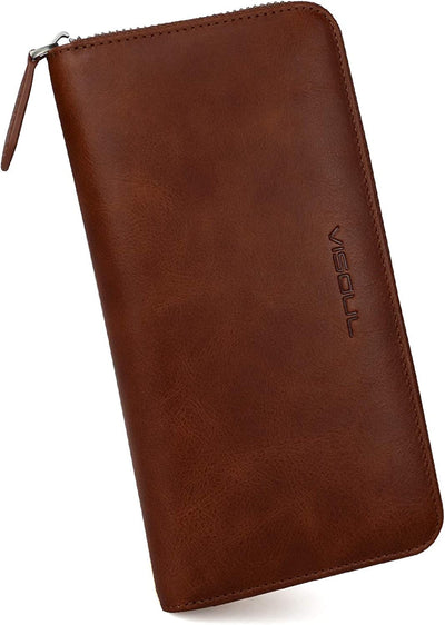 Leather Long Zippered Pouch Wallet for Men and Women with RFID Blocking, Large Clutch Cash Long Wallet with Zipper